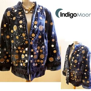 Indigo Moon Blue Velveteen Embellished coat. XL